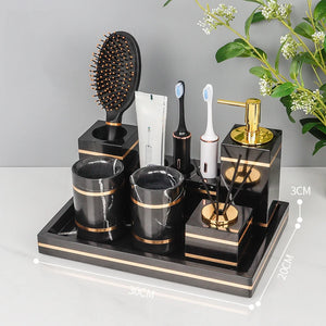 Black Nero Marquin Natural Marble Bathroom Accessories Luxury Gold Soap Dish Soap Dispenser Toothbrush Holder Tray Bathroom Set