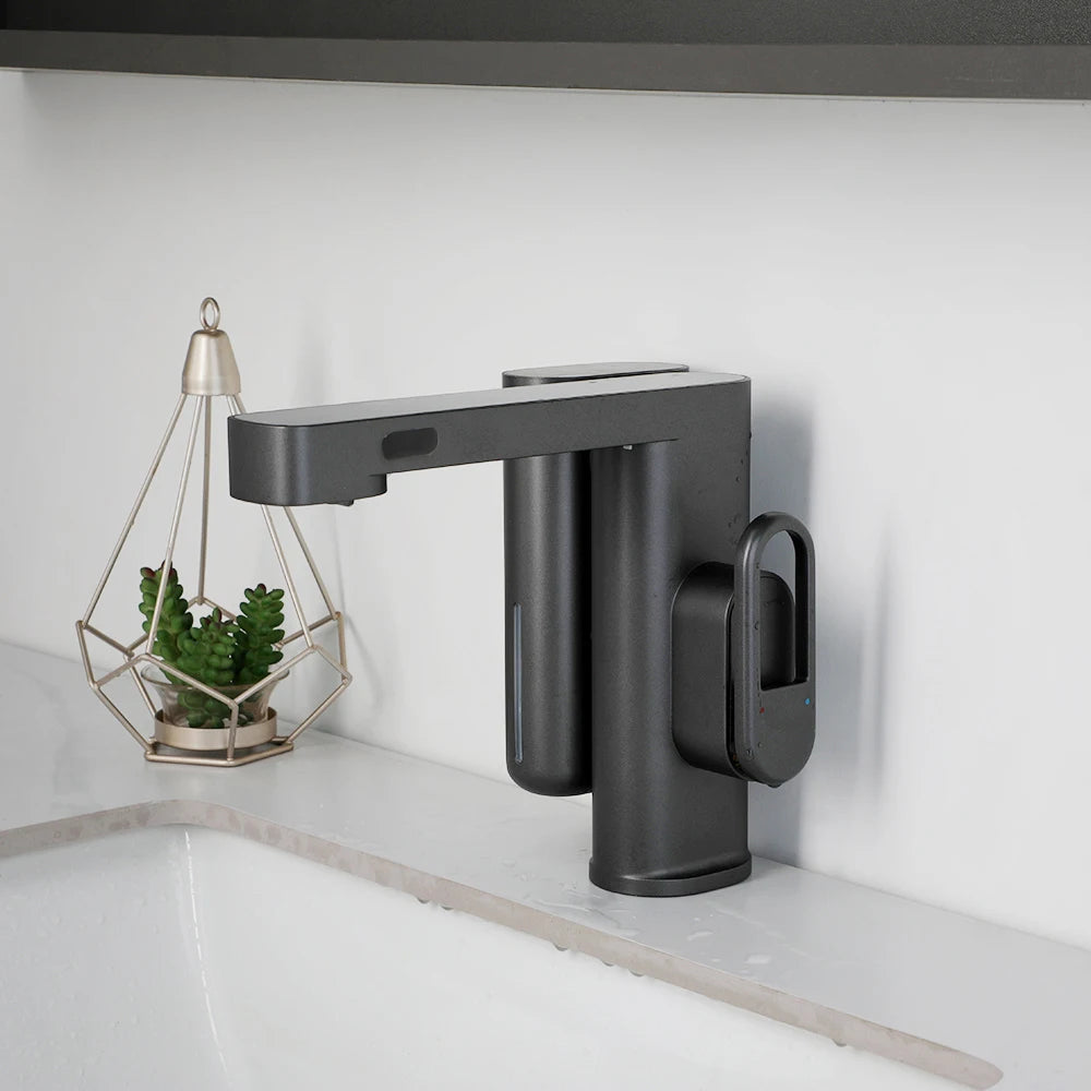 ZAPPO Sensor Bathroom Faucet with Automatic Sensor Smart Soap Dispenser White Basin Sink Faucets Deck Mounted Mixer Tap Black