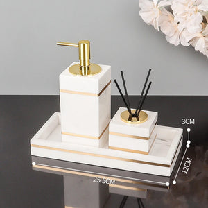 Volakos White Natural Marble Bathroom Accessories Golden Luxury Soap Dish Soap Dispenser Toothbrush Holder Tray Bathroom Set