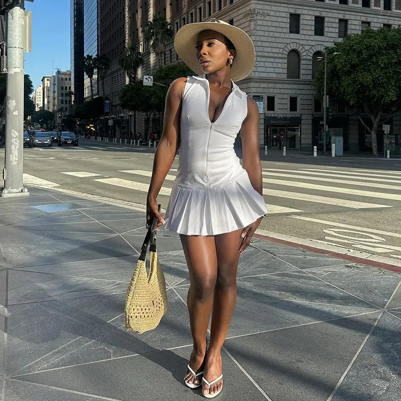 2024 Wholesale of women's clothing for foreign trade European and American college style white wide pleated shirt style dress