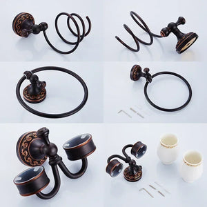 Black Bronze Bathroom Accessories Carving Bath Towel Shelves Toilet Brush Holder Soap Holder Toilet Paper Holder Bath Hardware