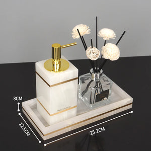 White Onyx Natural Marble Bathroom Accessories Luxury Golden Soap Dispenser Toothbrush Holder Soap Dish Tray Set for Bathroom