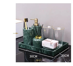 Wholesale Customized Dark Green Natural Marble Bathroom Set Nordic Light Luxury Tray Toothbrush Holder Soap Dispenser Kit