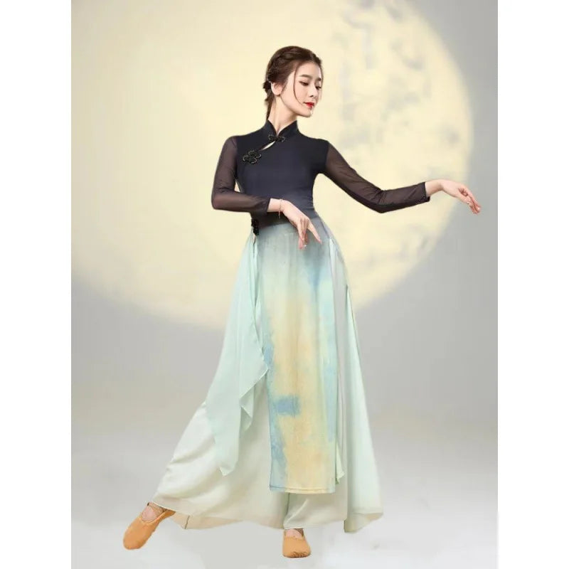 Classical Dance Clothss Women Cheongsam Charm Yarn Clothing Chinese Folk Dance Stage Performance Practice Costumes Daily Clothes