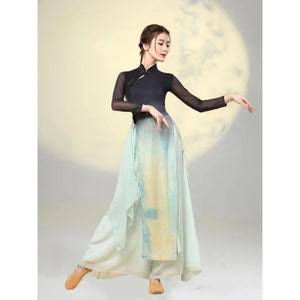 Classical Dance Clothss Women Cheongsam Charm Yarn Clothing Chinese Folk Dance Stage Performance Practice Costumes Daily Clothes