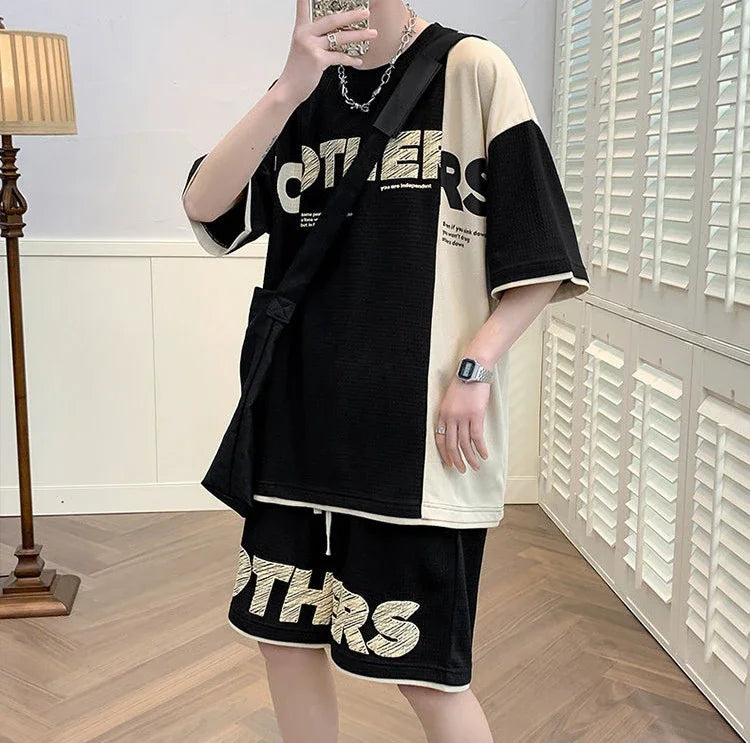 Clothes for Men Alphabet Top Jogging Sports Suits Brown Male T Shirt Sweatpants Shorts Sets Sweatshirt Tracksuit Stylish Loose S