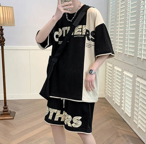 Clothes for Men Alphabet Top Jogging Sports Suits Brown Male T Shirt Sweatpants Shorts Sets Sweatshirt Tracksuit Stylish Loose S