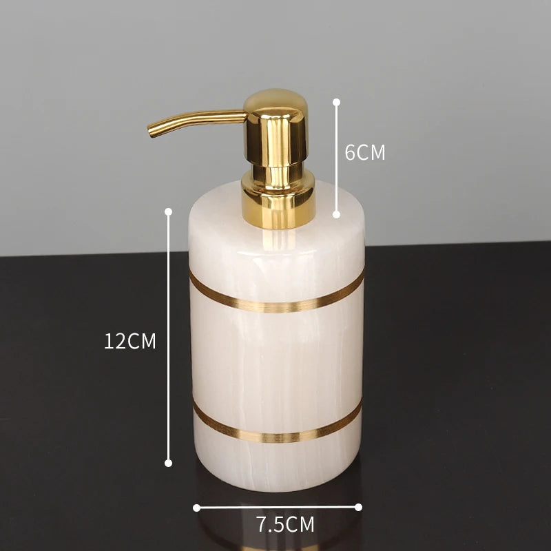White Onyx Natural Marble Bathroom Accessories Luxury Golden Soap Dispenser Toothbrush Holder Soap Dish Tray Set for Bathroom