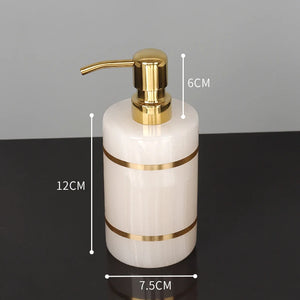 White Onyx Natural Marble Bathroom Accessories Luxury Golden Soap Dispenser Toothbrush Holder Soap Dish Tray Set for Bathroom