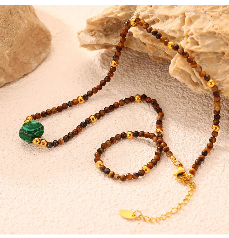 Necklace Set For Women Portrait Stainless Steel Colorful Nature Pearl Chain Beaded Luxury Jewelry Party Wedding Gift