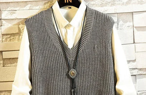 Men's Clothing V Neck Plain Vest Knit Sweater Male Sleeveless Solid Color Waistcoat Classic Cheap Best Selling Products 2024 Hot