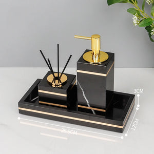 Black Nero Marquin Natural Marble Bathroom Accessories Luxury Gold Soap Dish Soap Dispenser Toothbrush Holder Tray Bathroom Set