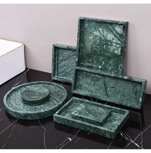 Wholesale Customized Dark Green Natural Marble Bathroom Set Nordic Light Luxury Tray Toothbrush Holder Soap Dispenser Kit