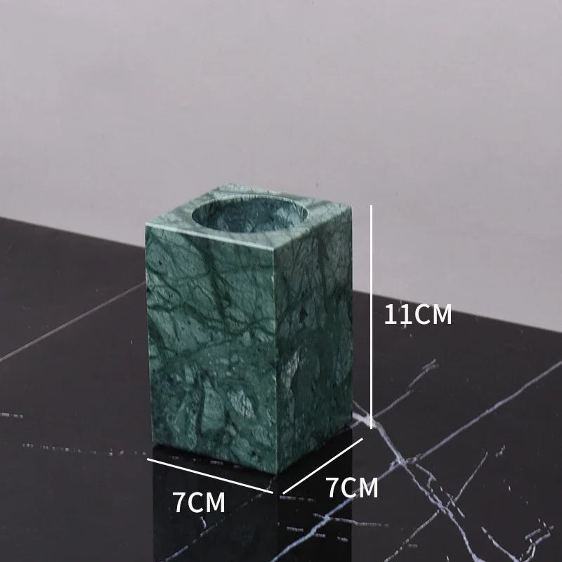 Wholesale Customized Dark Green Natural Marble Bathroom Set Nordic Light Luxury Tray Toothbrush Holder Soap Dispenser Kit