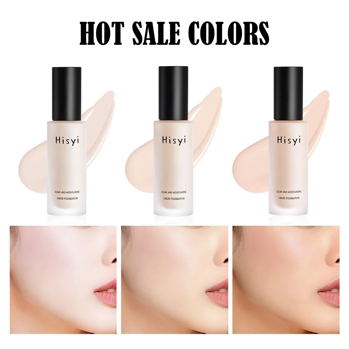 Hisy Cream Foundation in hot sale colors showcasing smooth texture and coverage on different skin tones.