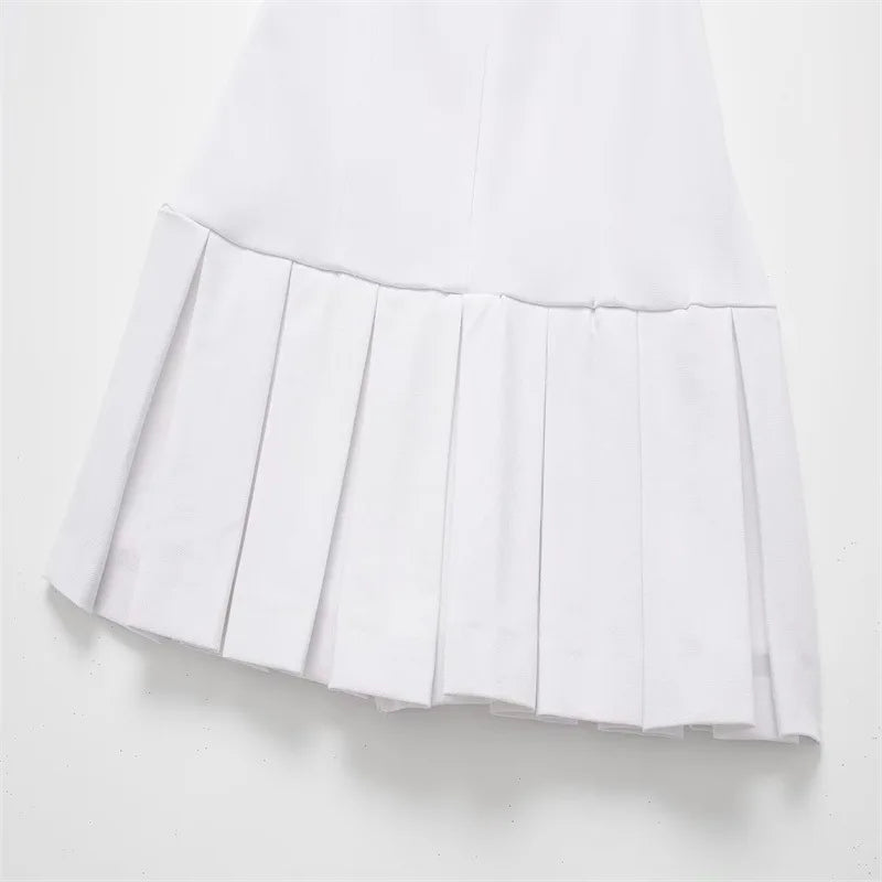 2024 Wholesale of women's clothing for foreign trade European and American college style white wide pleated shirt style dress