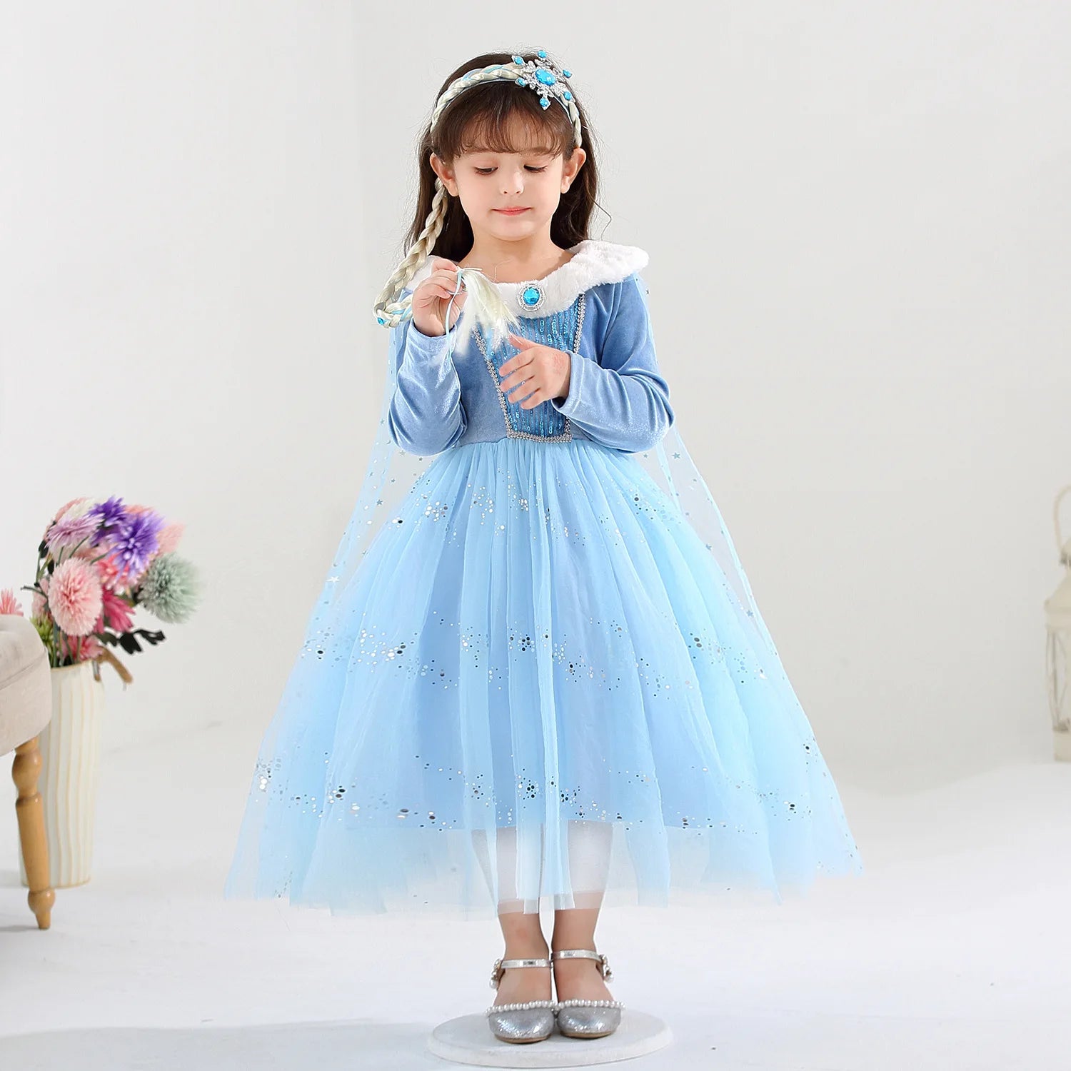 Girl Clothes Princess Cloak Hooded Coat Cape Cinderella Fancy Party Costume Clothes Winter Christmas New Year Children Dress