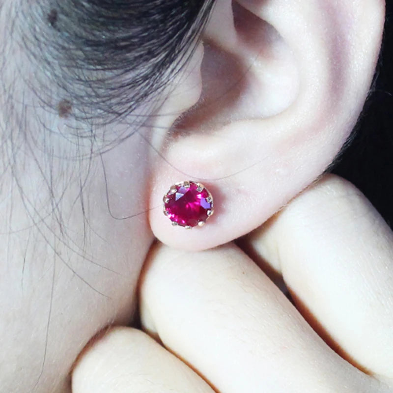 Ruby ear studs585 purple gold jewelry inlaid 14K rose gold round new luxury charm earrings for women engagement wedding gift