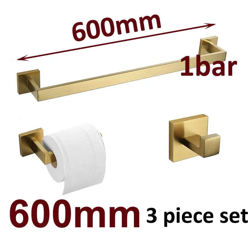 Stainless Steel Brushed Gold Towel Bar Rack Toilet Paper Holder Toilet Brush Robe Hook Soap Dish Bathroom Accessories Hardware