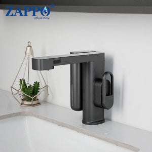 ZAPPO Sensor Bathroom Faucet with Automatic Sensor Smart Soap Dispenser White Basin Sink Faucets Deck Mounted Mixer Tap Black