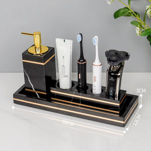 Black Nero Marquin Natural Marble Bathroom Accessories Luxury Gold Soap Dish Soap Dispenser Toothbrush Holder Tray Bathroom Set