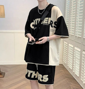 Clothes for Men Alphabet Top Jogging Sports Suits Brown Male T Shirt Sweatpants Shorts Sets Sweatshirt Tracksuit Stylish Loose S