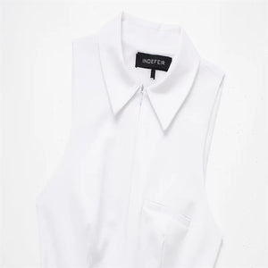 2024 Wholesale of women's clothing for foreign trade European and American college style white wide pleated shirt style dress