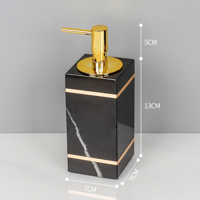 Black Nero Marquin Natural Marble Bathroom Accessories Luxury Gold Soap Dish Soap Dispenser Toothbrush Holder Tray Bathroom Set