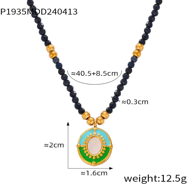 Necklace Set For Women Portrait Stainless Steel Colorful Nature Pearl Chain Beaded Luxury Jewelry Party Wedding Gift