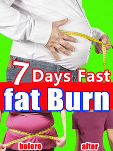 Image depicting weight loss progress with a measuring tape, highlighting '7 Days Fast Fat Burn' before and after results.