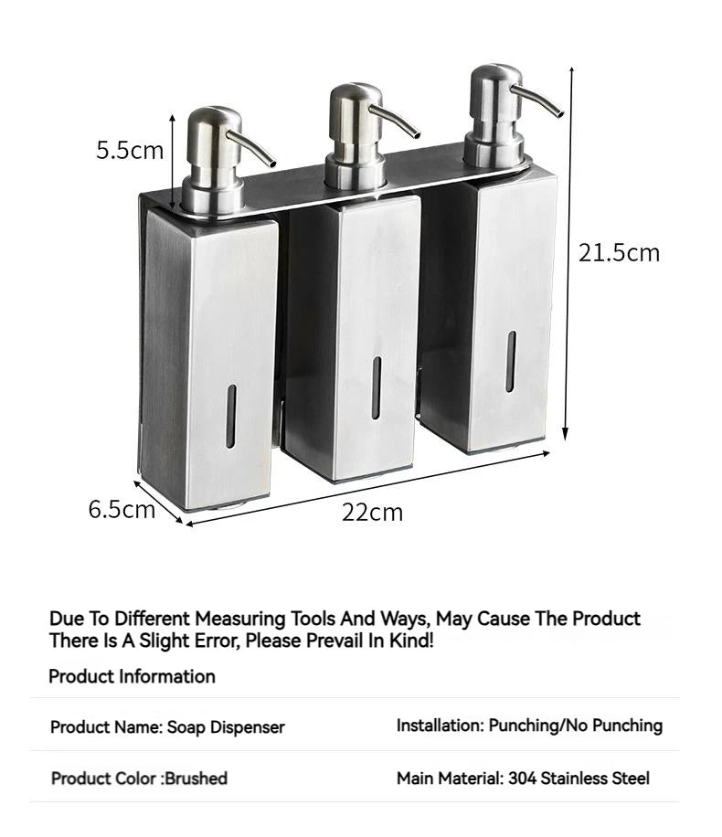 Stainless Steel Bathroom Accessories Liquid Soap Dispensers Single Bottle 200ml Perforated Installation Modern Minimalist Design