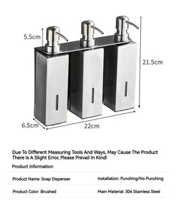Stainless Steel Bathroom Accessories Liquid Soap Dispensers Single Bottle 200ml Perforated Installation Modern Minimalist Design