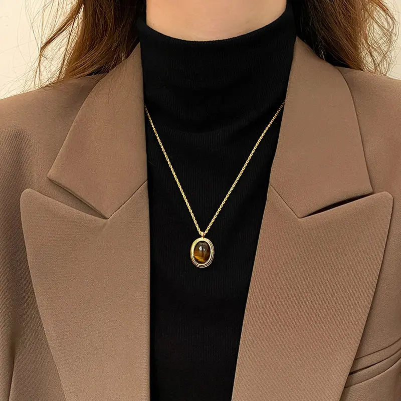 Necklace women Creative Versatile Natural Stone Mix and Match Handmade High Quality Stainless Steel Chain Jewelry