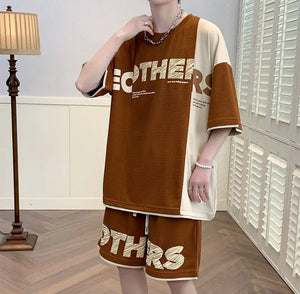 Clothes for Men Alphabet Top Jogging Sports Suits Brown Male T Shirt Sweatpants Shorts Sets Sweatshirt Tracksuit Stylish Loose S