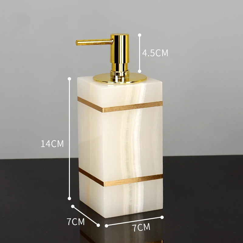 White Onyx Natural Marble Bathroom Accessories Luxury Golden Soap Dispenser Toothbrush Holder Soap Dish Tray Set for Bathroom