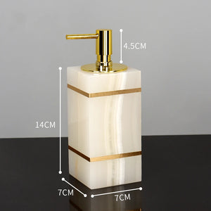 White Onyx Natural Marble Bathroom Accessories Luxury Golden Soap Dispenser Toothbrush Holder Soap Dish Tray Set for Bathroom