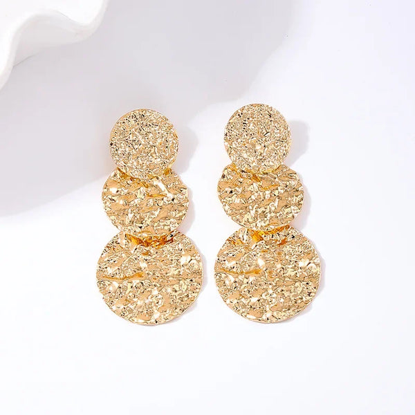 Long Earrings For Women Metal Fringed Large Disc Geometric Stud Ear Accessories Holiday Party OL Gift Fashion Jewelry AE170-2
