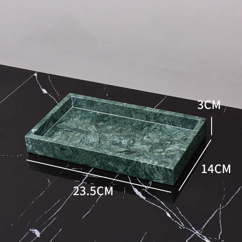 Wholesale Customized Dark Green Natural Marble Bathroom Set Nordic Light Luxury Tray Toothbrush Holder Soap Dispenser Kit