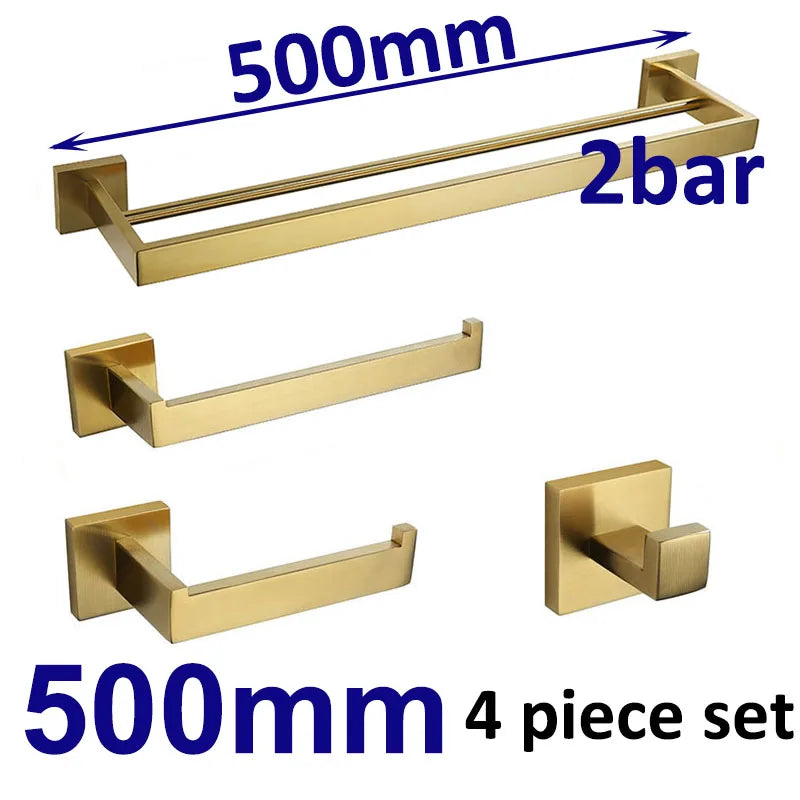 Stainless Steel Brushed Gold Towel Bar Rack Toilet Paper Holder Toilet Brush Robe Hook Soap Dish Bathroom Accessories Hardware
