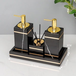 Black Nero Marquin Natural Marble Bathroom Accessories Luxury Gold Soap Dish Soap Dispenser Toothbrush Holder Tray Bathroom Set