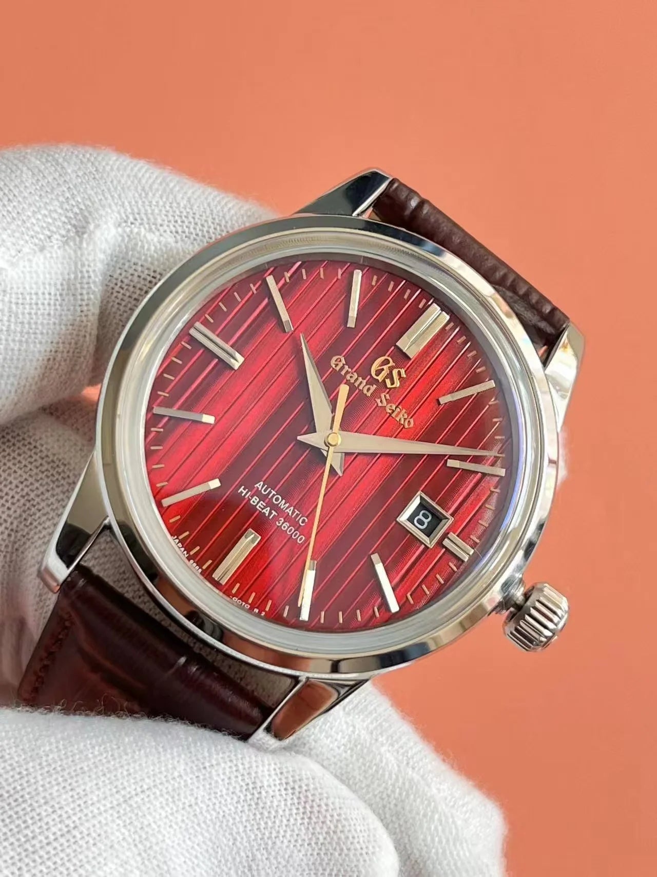 Automatic mechanical wristwatch with five sided three-dimensional hands, enamel cream dial GS cool design, Chinese version 2824