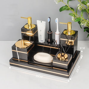 Black Nero Marquin Natural Marble Bathroom Accessories Luxury Gold Soap Dish Soap Dispenser Toothbrush Holder Tray Bathroom Set