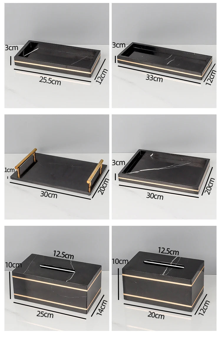 Black Nero Marquin Natural Marble Bathroom Accessories Luxury Gold Soap Dish Soap Dispenser Toothbrush Holder Tray Bathroom Set