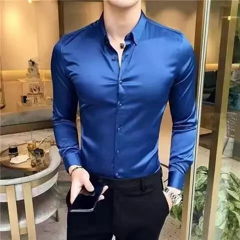 Clothing Muscle Long Sleeve Man Tops Business Shirts And Blouses For Men Black Plain With Sleeves Luxury Fashion 2024 Luxury Xxl