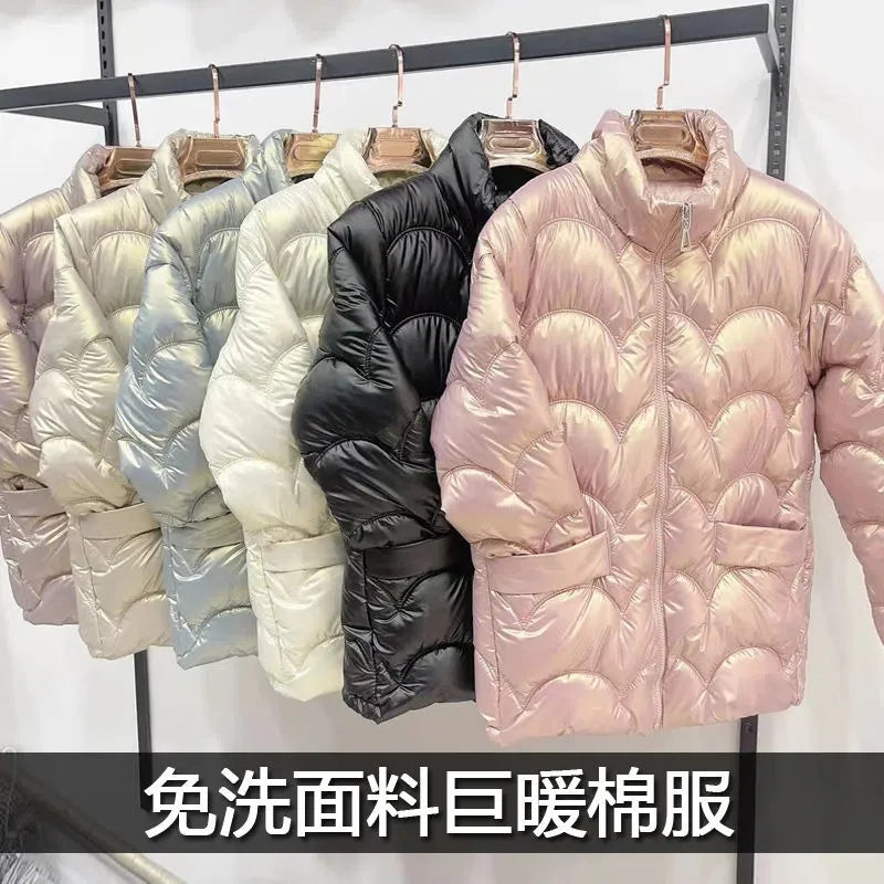 Glossy Bread Clothes Down Cotton Coat Female New Overcoat Wild Stand Collar Cotton Clothes Loose Winter Padded Jacket
