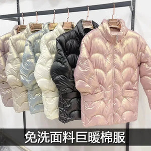 Glossy Bread Clothes Down Cotton Coat Female New Overcoat Wild Stand Collar Cotton Clothes Loose Winter Padded Jacket
