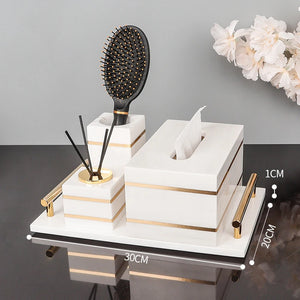 Volakos White Natural Marble Bathroom Accessories Golden Luxury Soap Dish Soap Dispenser Toothbrush Holder Tray Bathroom Set