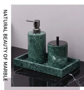 Wholesale Customized Dark Green Natural Marble Bathroom Set Nordic Light Luxury Tray Toothbrush Holder Soap Dispenser Kit