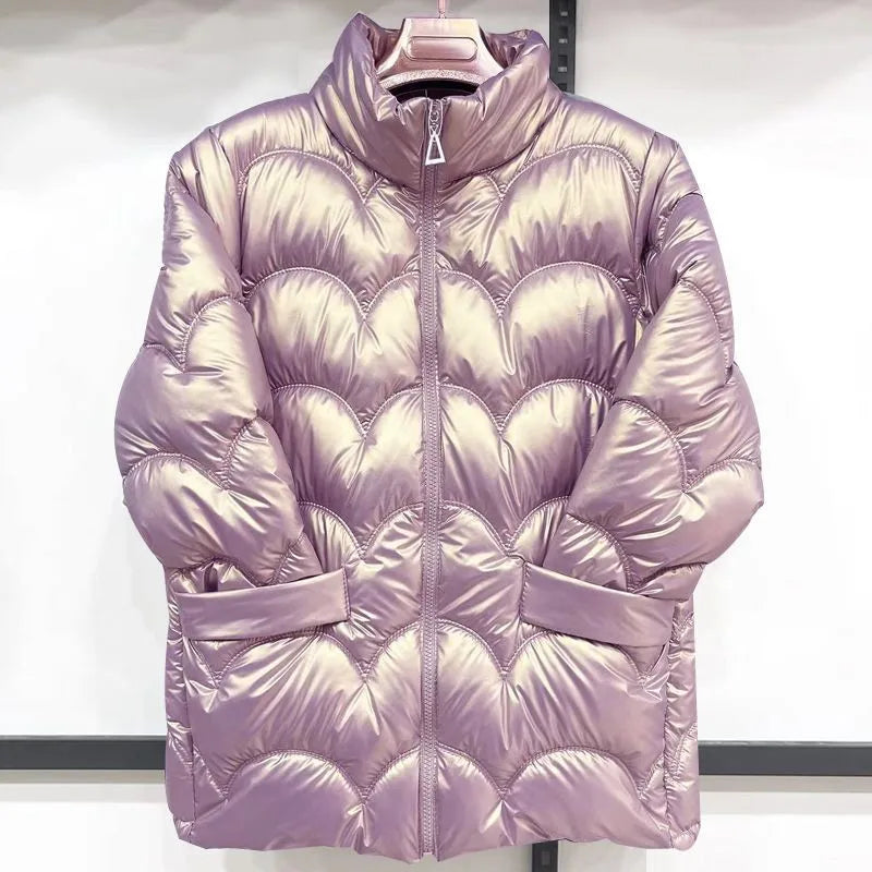 Glossy Bread Clothes Down Cotton Coat Female New Overcoat Wild Stand Collar Cotton Clothes Loose Winter Padded Jacket