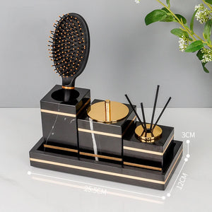 Black Nero Marquin Natural Marble Bathroom Accessories Luxury Gold Soap Dish Soap Dispenser Toothbrush Holder Tray Bathroom Set